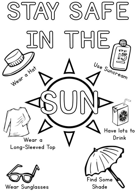 186 Stay Safe In The Sun Colouring Sheet